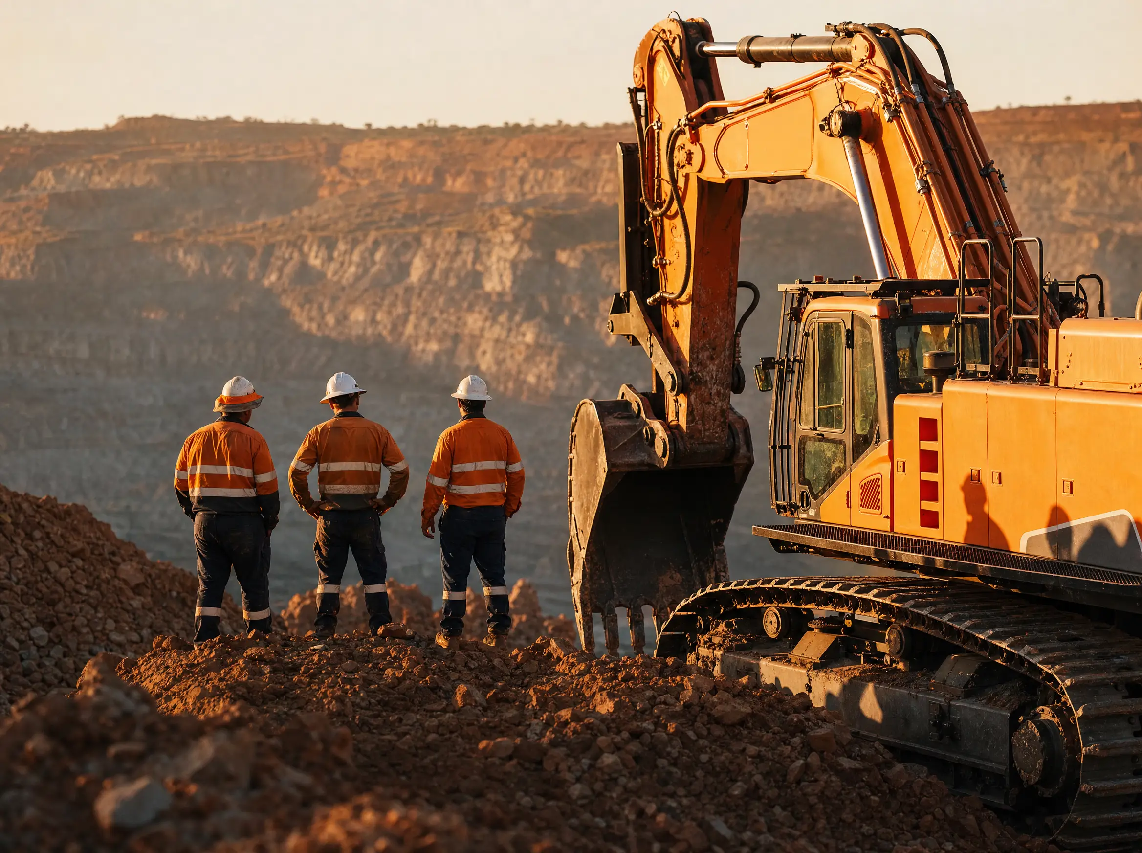 BLG Mining crew members and equipment together on an active bench